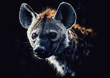 Hyena Portrait on Black Background