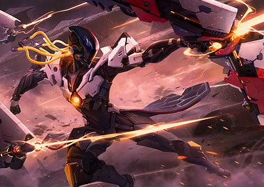 Futuristic Robot Warrior in Action