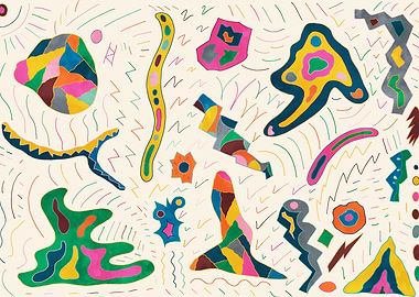 Colorful Abstract Shapes on Cream Background