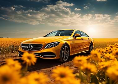 Yellow car Sunflower Field