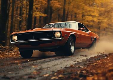 Vintage Orange Car Autumn