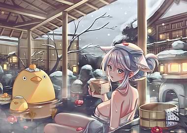 Girl and Ducks in Onsen
