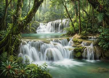 Lush Tropical Waterfall Scene