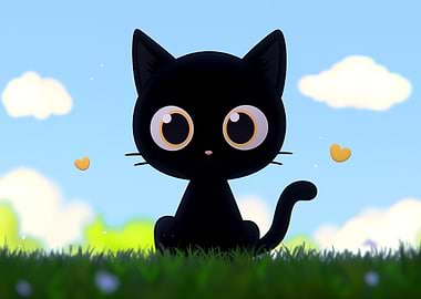 Cute Black Cat in Cartoon Style