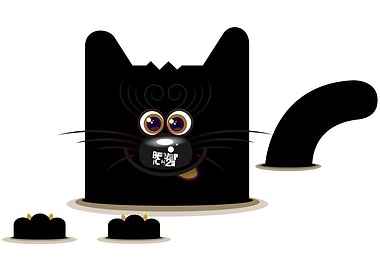 Cartoon Black Cat with Funny Face
