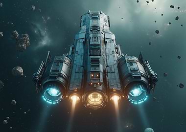 Spaceship In Asteroid Field