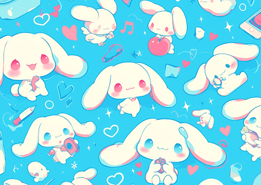 Cinnamoroll Pattern on Blue Background
