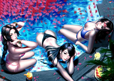 Anime Girls Relaxing by the Pool