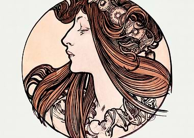 Steampunk Woman Art Nouveau Portrait, alphonse mucha artwork