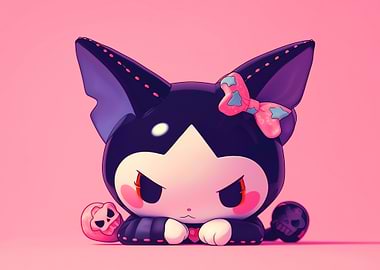 Kuromi with Skulls on Pink Background