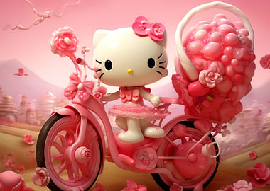 Hello Kitty on Pink Bicycle
