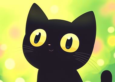 Cute Black Cat Cartoon Illustration