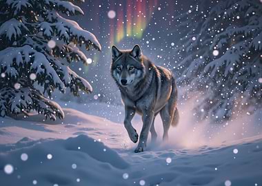 Wolf in Snowy Winter Landscape