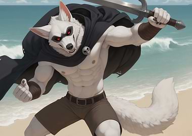 Furry Wolf Warrior on Beach