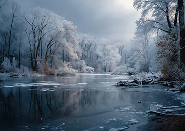Winter Landscape with Frozen Lake