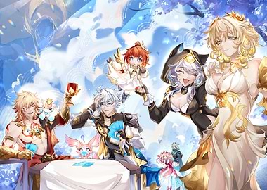 Star Rail Characters Playing Cards Together