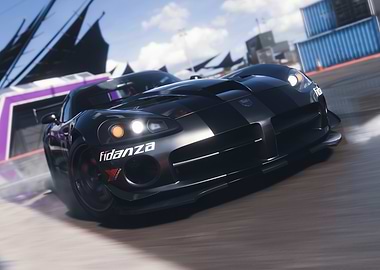 Sleek Black Sports Car on Track