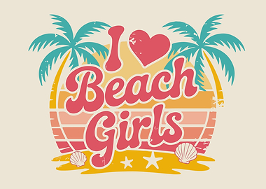 I Love Beach Girls Retro Design