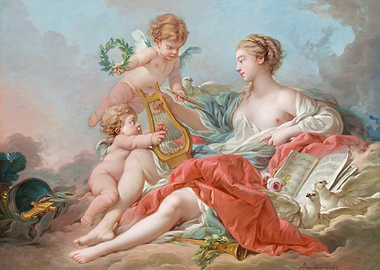 François Boucher – Allegory of Music (1764) | Elegant Rococo Masterpiece, Harmonious Artistic Scene