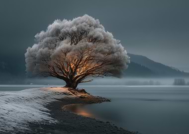 Winter Tree on Lake Shore