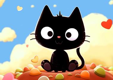 Cute Black Cat Cartoon Illustration