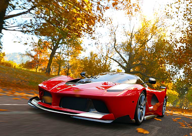 Red Ferrari in Autumn Landscape