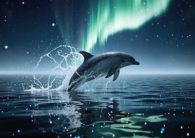 Dolphin Leaping Under The Northern Lights