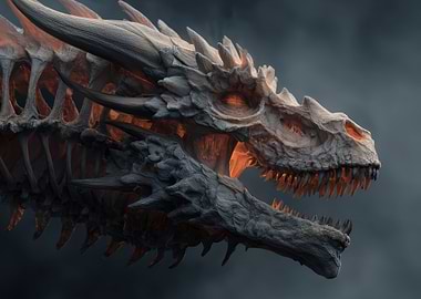 Dragon Skeleton Head with Fiery Glow