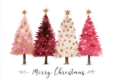 Watercolor Christmas Trees with Gold Stars