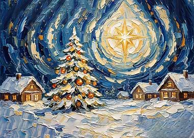 Christmas Eve Winter Village Painting