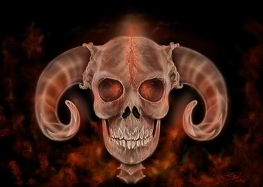 Horned Skull in Fiery Haze