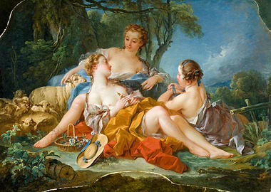 François Boucher - Les Confidences Pastorales | Romantic Rococo Masterpiece of Grace and Charm