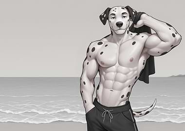 Muscular Dalmatian Anthro on Beach