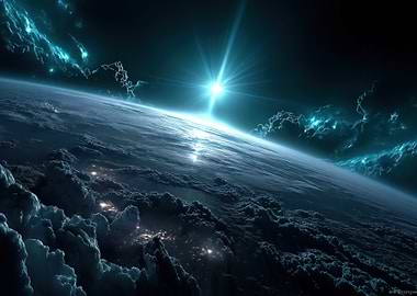 Earth from Space with Sunrise