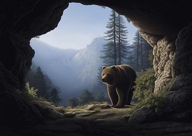 Bear in Cave Entrance Landscape