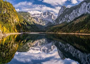 Lake Reflection of Mountains and Forest