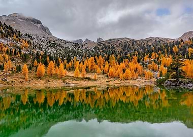 Autumn mountain lake reflection landscape
