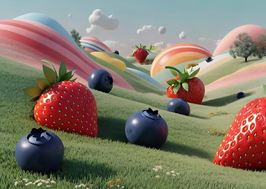 Strawberry and Blueberry dreamy Landscape