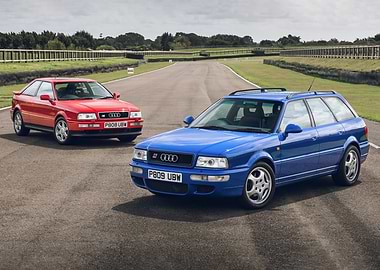 Red and Blue Audi RS2 Cars