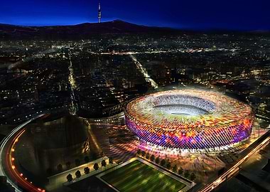 Night view of a colorful stadium