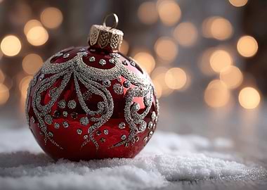Red Christmas Ornament with Silver Details