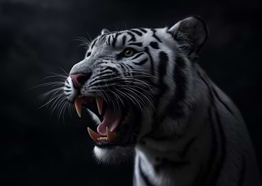 Roaring White Tiger Portrait