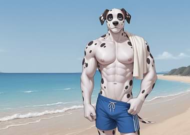 Furry Dalmatian on Beach