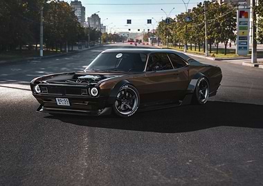 Custom Brown Muscle Car on Street
