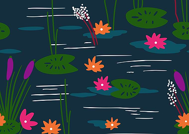 Midnight Whimsical Lotus Floral Garden