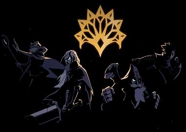 Four Characters with Emblem on Black
