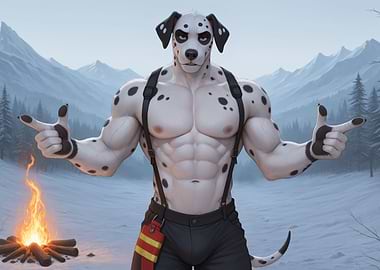Muscular Dalmatian Furry in Snowy Landscape