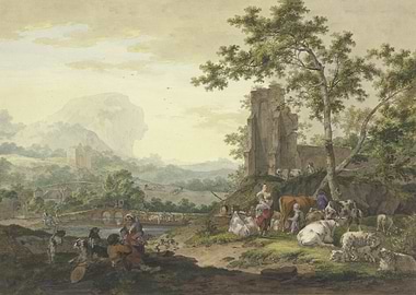 Pastoral Landscape with Figures and Animals