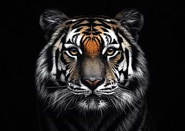 Tiger Portrait on Black Background