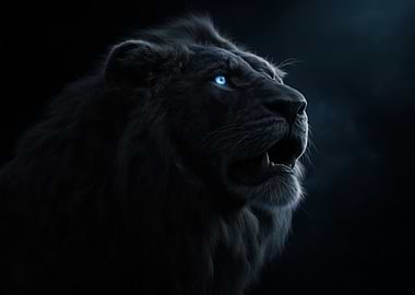 Lion with Glowing Blue Eyes
